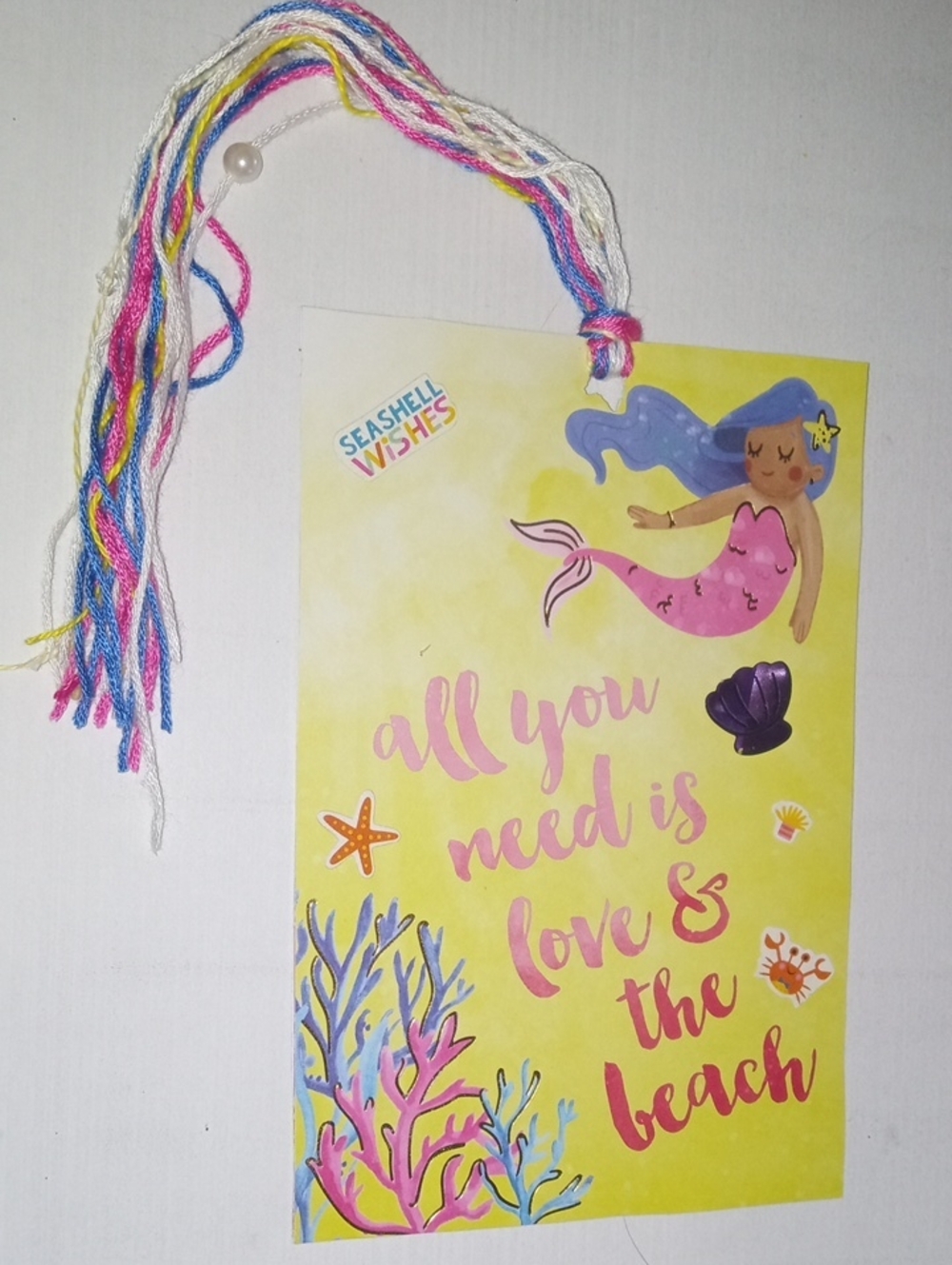 Mermaid Seashell Wishes Bookmark - Pink & Yellow